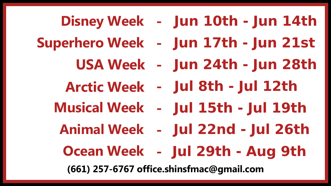 Week Themes for Shin's Summer Camp